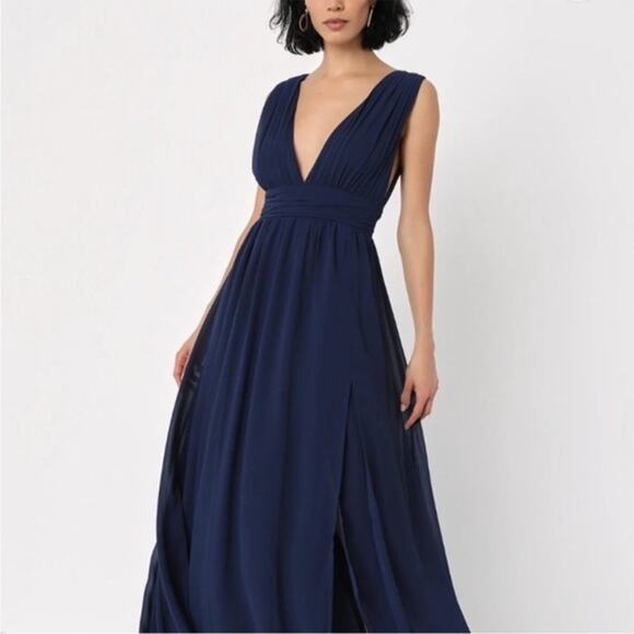 Lulus Dresses & Skirts - NWT Lulu's Heavenly Hues Maxi Dress Navy Blue Size M High Leg Slit Party Wedding